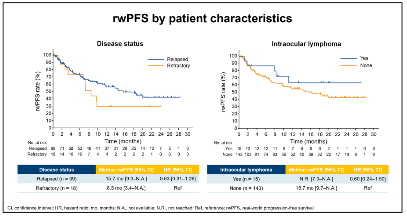 (誤)rwPFS：再発・難治性別/眼内所見の有無別（チラブルチニブ投与開始時）