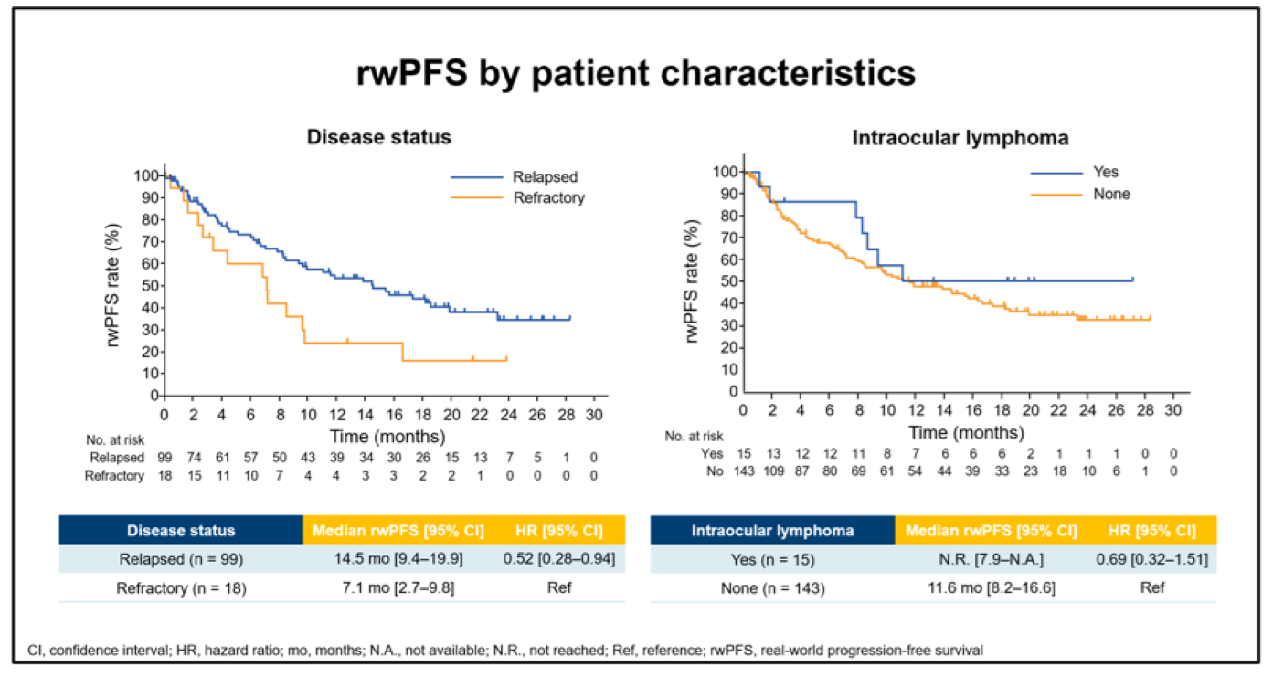 (正)rwPFS：再発・難治性別/眼内所見の有無別（チラブルチニブ投与開始時）
